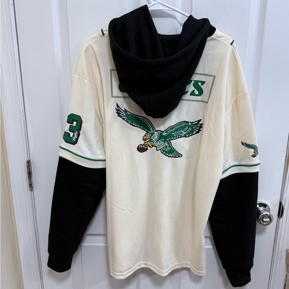 NWT Philadelphia Eagles Cream and Black Hoodie Jersey, Size Large - Picture 5 of 7